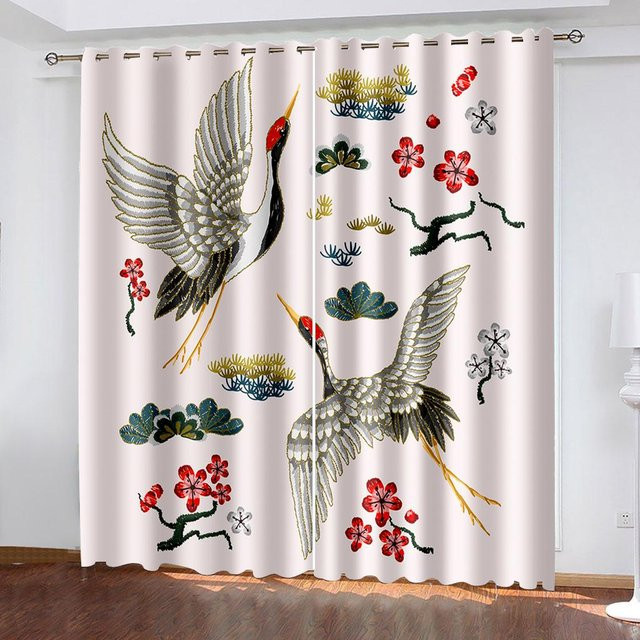 Yiran Furniture Transparenter Vorhang mit Stickerei-Muster aus Polyester, 2er-Set, Navy Blau, B: 50 cm, H: 130 cm - Bild 1