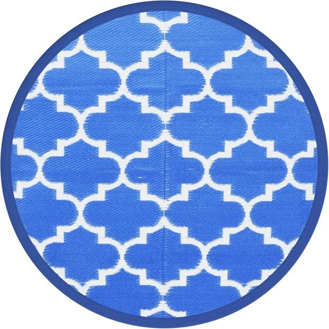 vidaXL Outdoorteppich Blau Rund aus Polypropylen mit UV-Beständigkeit und Reversibler Nutzung Durchmesser: 160 cm - Bild 1