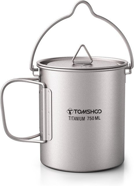 TOMSHOO Ultraleichter Titantopf mit Deckel und faltbarem Griff, grauer Campingtopf für Outdoor und Picknick, 750 ml - Bild 1