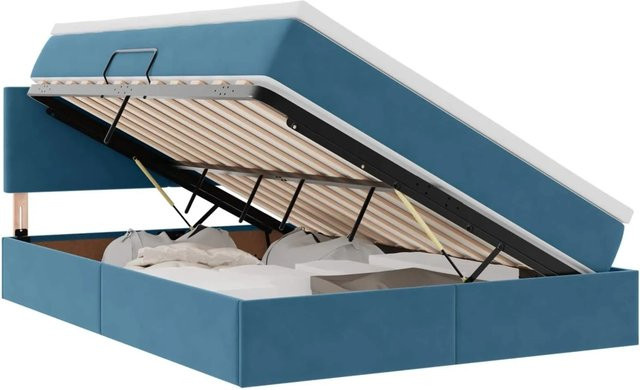 vidaXL Aufbewahrungsbett mit Matratze aus Samt in Dunkelblau, B/T/H: 140 x 200 x 44 cm - Bild 1