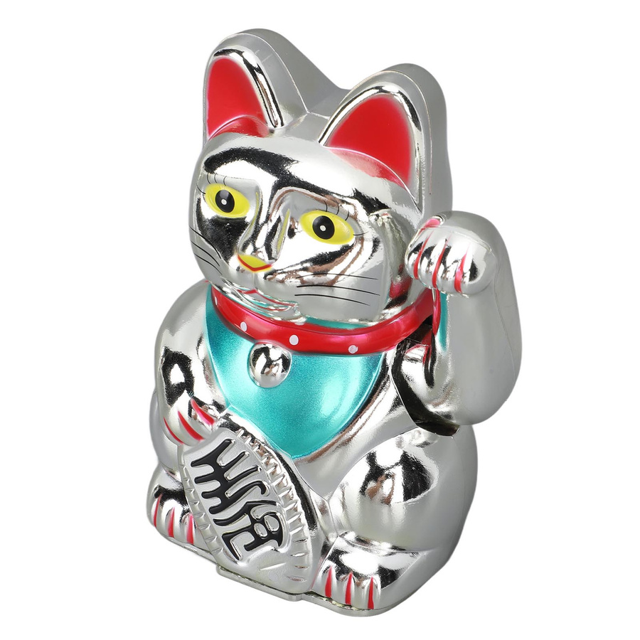 Elektrische Feng Shui Winkekatze von OutsideWorld in Silber als Desktop-Dekoration, Höhe: 12,7 cm - Bild 2