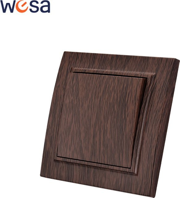 WESA 1-fach 1-Wege-Wandschalter in Braun mit matter Holz-Optik und flammhemmendem Kunststoffpanel - Bild 1