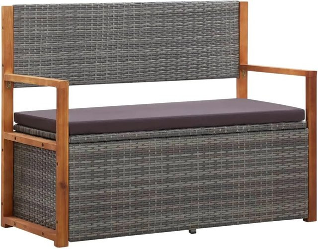 furnicato Gartenbank mit Stauraum aus Poly Rattan und Akazien-Massivholz in Grau, Breite: 115 cm, Höhe: 85 cm, Tiefe: 50 cm - Bild 1