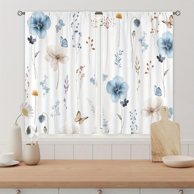 2er-Set Nordische Vorhänge mit grünem Pflanzenmuster von Yiran Furniture, lichtfilternd und semi-transparent, Farbe: Grün/Weiß, B: 70 cm, H: 185 cm - Bild 1