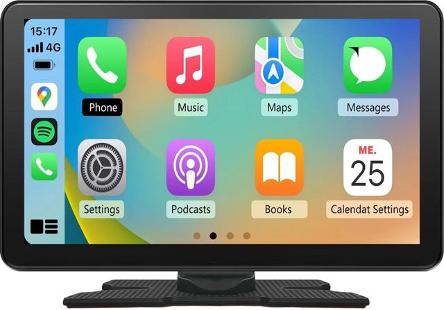 Junsun 9 Zoll Wireless CarPlay Navigationssystem mit 4K-Frontkamera, 1080P-Rückfahrkamera und 64 GB SD-Karte in Schwarz - Bild 1