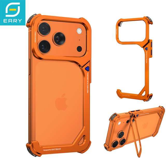 Eary 9 Shape Bumper Case für iPhone 17 Pro Max mit Ständer und MagSafe, schlankes Aluminium-Gehäuse in Schwarz oder Orange - Bild 1