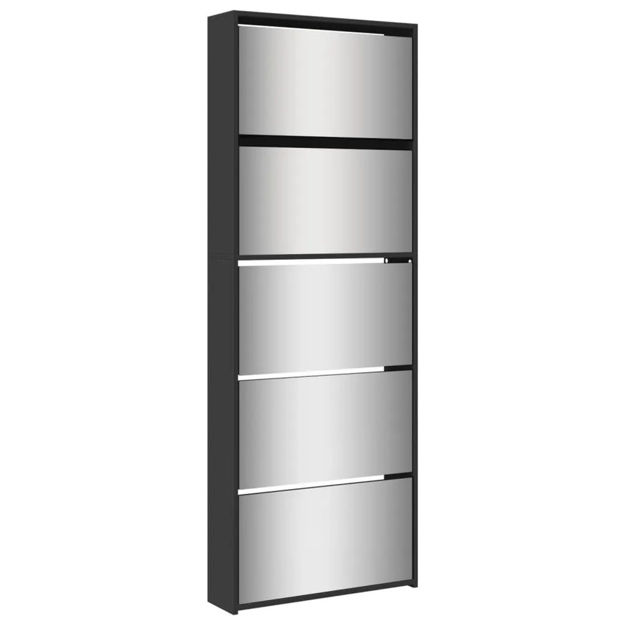 vidaXL Schuhschrank mit Spiegel in Schwarz, 5 Fächer, modern, B/T/H: 63 x 17,5 x 169,5 cm - Bild 2