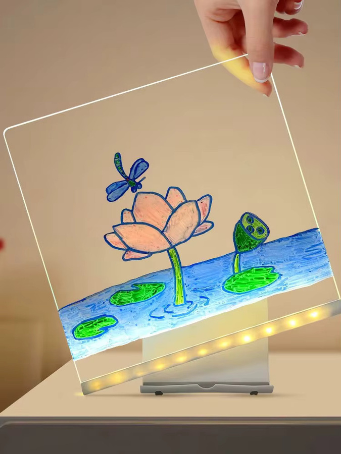 LINYILIGHT DIY Acryl Message Board LED Notiztafel mit Nachtlicht und 7 bunten Stiften, Transparent/Weiß - Bild 6