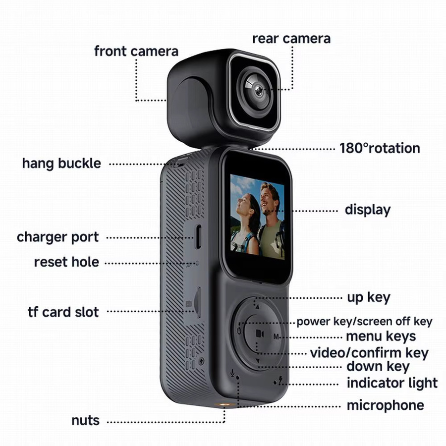 VRIG 4K Dual Lens WIFI Action Kamera mit 180 Grad drehbarem Objektiv und Anti-Shake Funktion in Schwarz - Bild 6