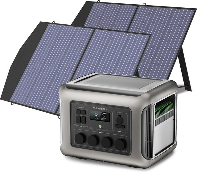 ALLPOWERS Solargenerator R2500 Powerstation 2500W 1920Wh mit SP027 100W faltbarem Solarmodul in Grau - Bild 1