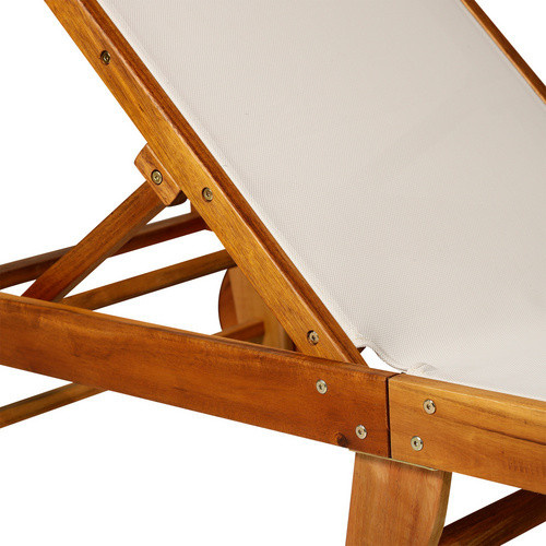 Outsunny Sonnenliege aus Akazienholz und Textil mit verstellbarer Rückenlehne, Braun und Weiß, B/T/H: 198 x 60 x 55-88 cm - Bild 3