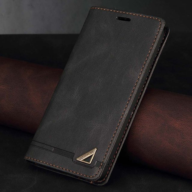 Leder Flip Case Brieftaschen Buchhülle für iPhone in Schwarz - Bild 1