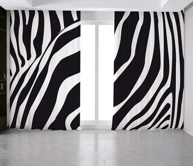 Verdunkelungsvorhänge mit Zebra-Muster in Schwarz-Weiß, 2er-Set abstrakte Stoffvorhänge für Schlafzimmer und Wohnzimmer, Breite: 55 cm, Höhe: 120 cm - Bild 1