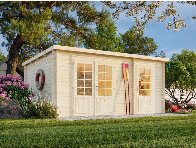 Palmako Ella Blockbohlenhaus aus Fichtenholz mit Pultdach in Braun, B/H/T: 470 x 214 x 300 cm - Bild 1