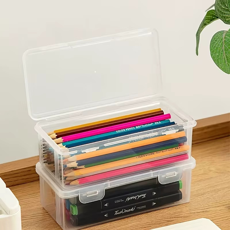 Set aus 4 transparenten PP-Aufbewahrungsboxen mit Sicherheitsabdeckungen für Bürobedarf und Schulbedarf - Bild 2
