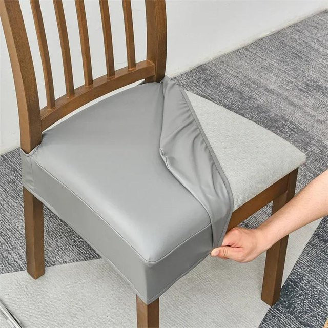 2er-Set Bestbags Stuhlsitzbezüge aus PU-Leder in Grau, wasserabweisende und elastische Stretch-Bezüge für Esszimmerstühle - Bild 1