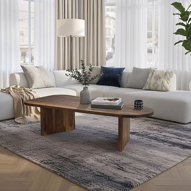 Ovaler Couchtisch Finebuy aus Sheesham Massivholz in Braun, Breite: 120 cm - Bild 1