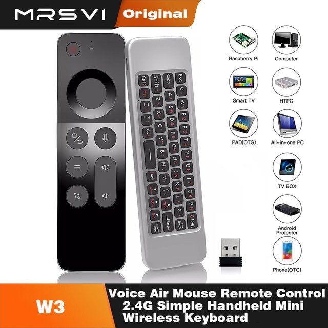 MRSVI Universelle Sprachgesteuerte Air Mouse Fernbedienung W3 in Schwarz, 2,4G Drahtlose Mini Tastatur für Android TV Box und Windows PC - Bild 1