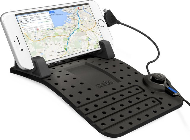SBS Rutschfeste Auto-Ablage mit Micro-USB-Aufladefunktion in Schwarz - Bild 1