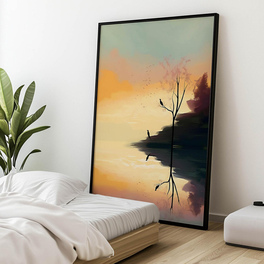 Pastelllandschaft Wandbild von iKable mit Gold Aluminiumrahmen auf mattem Papier, Breite: 40 cm, Höhe: 50 cm - Bild 4