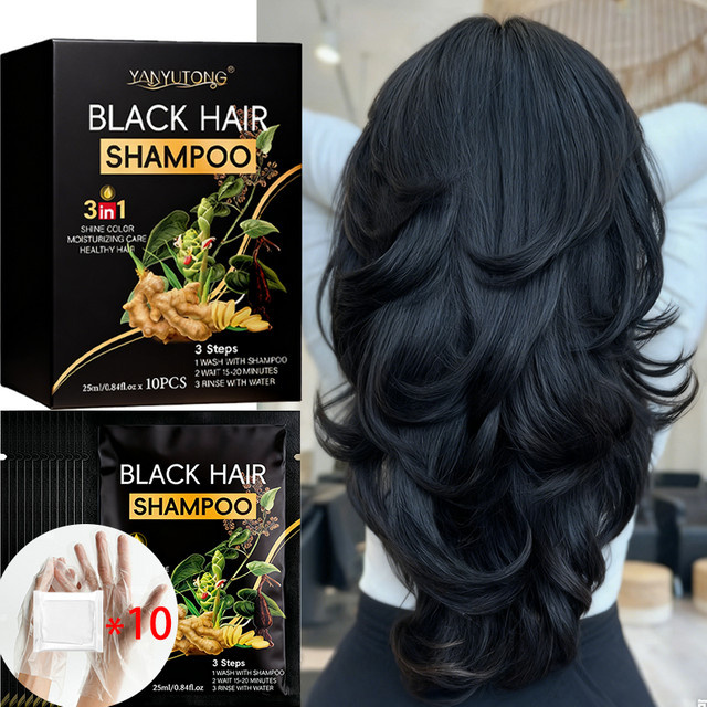 Schwarzes Haarshampoo mit Kräutern, 10 Stück - Bild 1