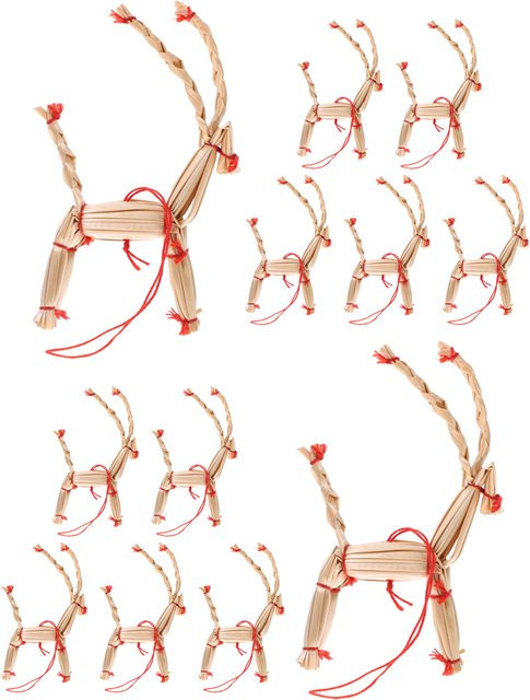 12 Stück ROSENICE Stroh-Rentier-Ornamente in Beige, handgewebte Weihnachtsdekoration im skandinavischen Stil als Hängedekoration für Bäume - Bild 1