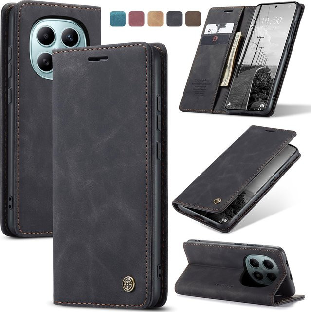 Luxuriöse Retro-Lederhülle für Xiaomi Redmi Note 15 5G in Braun mit Kartenfächern und Standfunktion - Bild 1