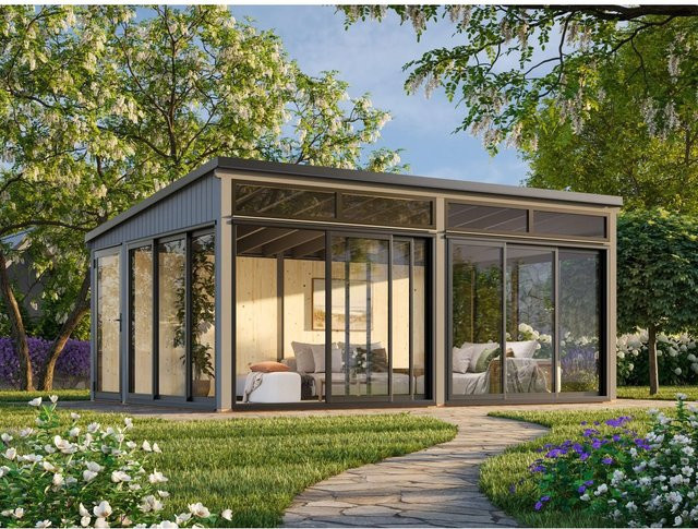 Palmako Holz-Gartenhaus Saga Slide Plus mit Pultdach in Dunkelgrau, B/T: 582 x 420 cm - Bild 1