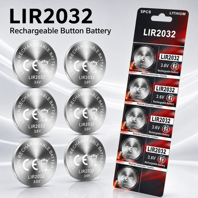 Koonenda 3,6V LIR2032 Wiederaufladbare Lithium-Knopfzelle in Silber mit Ladegerät - Bild 1
