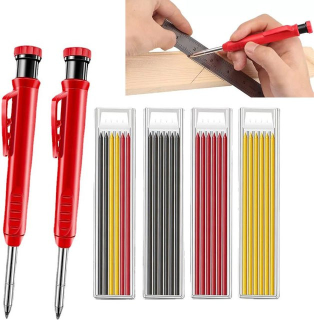 Professionelles Zimmermannsbleistift-Set für die Holzbearbeitung mit 3-Farben-Nachfüllungen in Rot und Multicolour - Bild 1