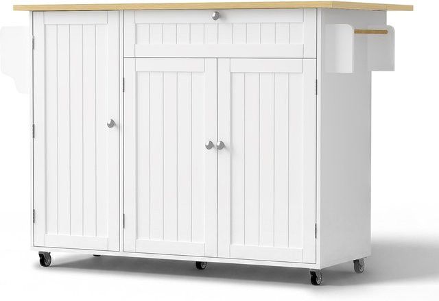 Mobile Kücheninsel von TG Store in Weiß mit klappbarer Arbeitsplatte aus MDF und Holz, modern, B/T/H: 120 x 70 x 92 cm - Bild 1