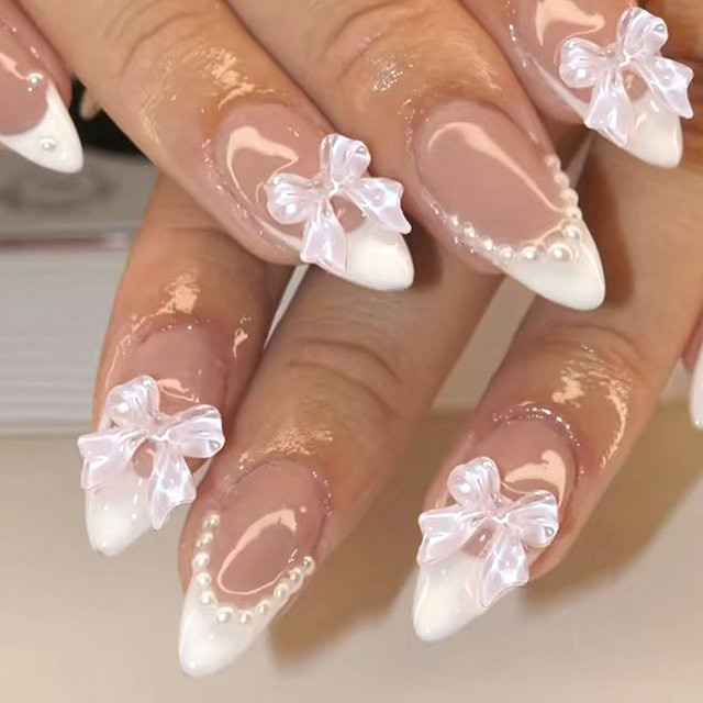 ARTAUG Künstliches Nagelset, Stiletto, rosa Schleife, Glänzend - Bild 1