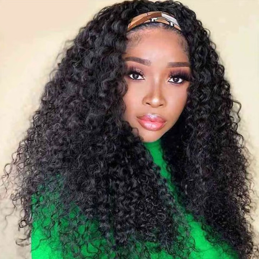 Sleek Lockige Echthaar-Stirnband-Perücke, Jerry-Curl, Damen - Bild 1