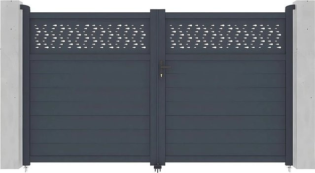 Vente-unique Flügeltor Bazio aus Aluminium in Anthrazitgrau, Breite: 300 cm - Bild 1
