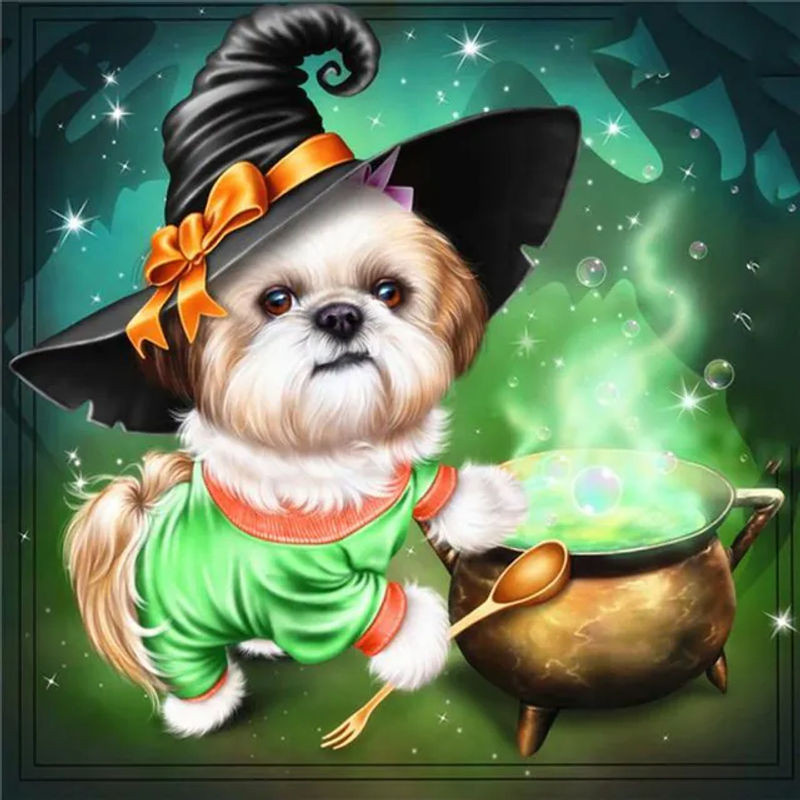 FIYO Diamond Painting Hund Halloween Motiv Mehrfarbig B: 30 cm, H: 20 cm - Bild 1