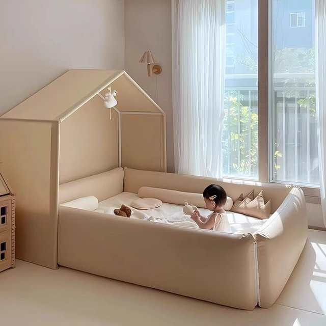 DUTRIEUX Sicherheitsgeländer für Babybetten mit Stoff und Kunststoff, Design Hausrahmen, Breite: 120 cm, Länge: 200 cm - Bild 1