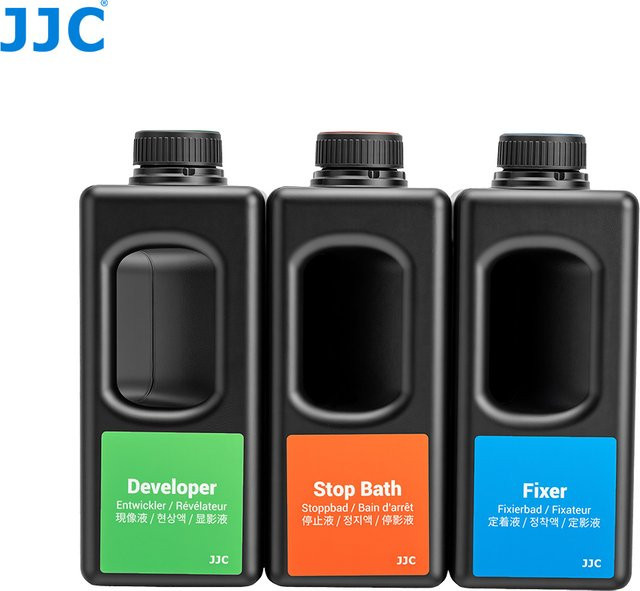 JJC 3er-Set Dunkelkammer-Chemikalienflaschen in Schwarz mit Messbecher, 1000 ml Filmentwickler-Flüssigkeitsbehälter - Bild 1