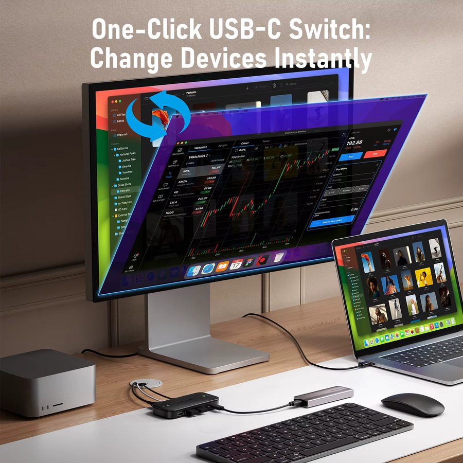 Lemorele H200 USB-C KVM-Switch mit Dual HDMI, USB-Hub, 4K@60Hz und 100W PD in Schwarz - Bild 2