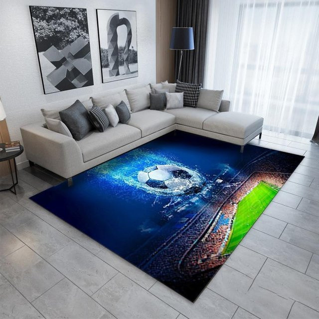 Rutschfester 3D Fußball Teppich von Living Need Y in Blau für Kinderzimmer und Wohnzimmer, B/T: 60 x 40 cm - Bild 1