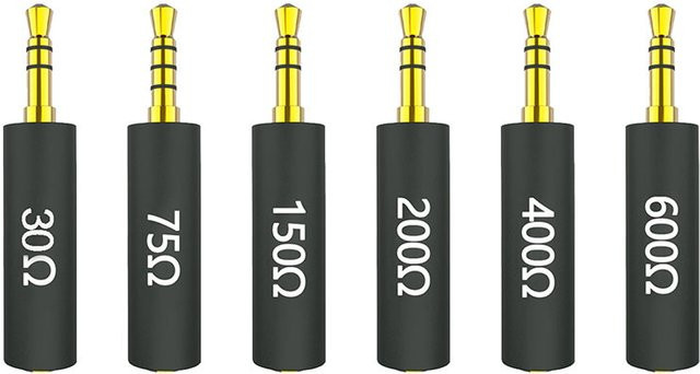 JCD Kopfhörer-Impedanzadapter mit 3,5mm Klinkenstecker in Schwarz für 30/75/150/200/400/600 Ohm zur Geräuschunterdrückung - Bild 1