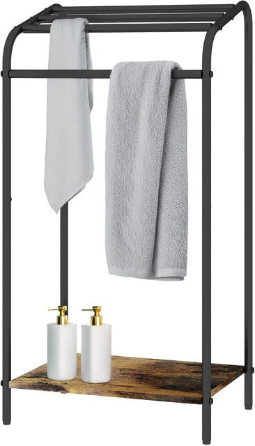 Relaxdays Handtuchständer aus Stahl mit Ablage im Industrial-Design, Schwarz und Dunkelbraun, B/T/H: 79,5 x 41,5 x 28,5 cm - Bild 1
