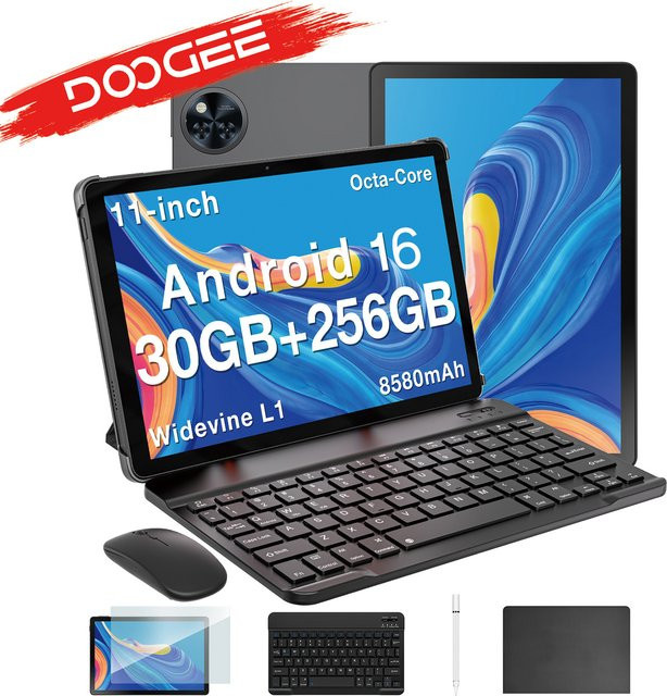 DOOGEE U11 Pro Tablet PC mit Android 16, 11 Zoll Display, 256 GB Speicher, 6 GB RAM, Schwarz - Bild 1