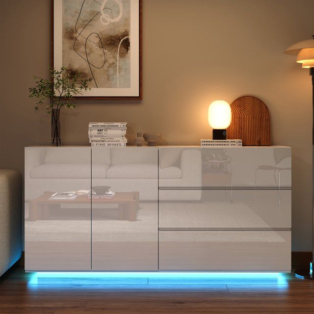 Rosahqnda Modernes Hochglanz-Sideboard in Schwarz mit LED, Schubladen und Türen im nordisch-minimalistischen Design - Bild 1