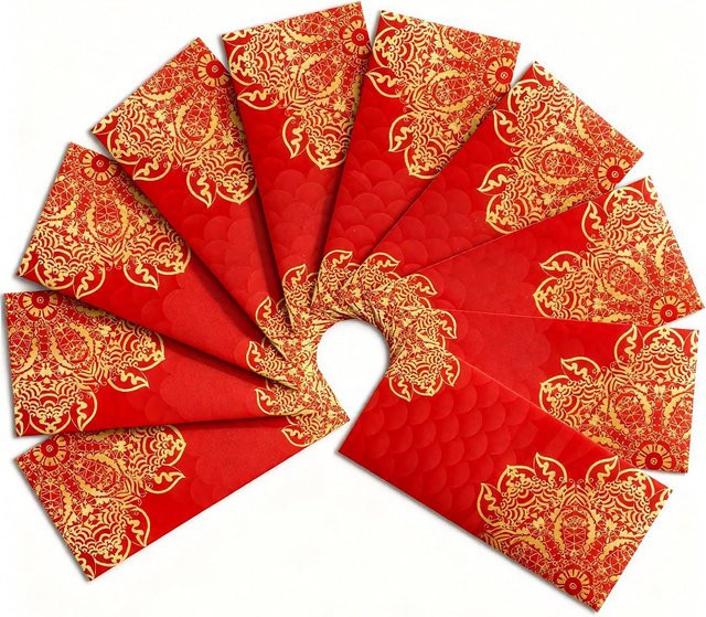 Shagun Geldumschläge in Rot und Gold mit Goldfolie, 10 Stück, B: 19,1 cm, H: 8,9 cm - Bild 1