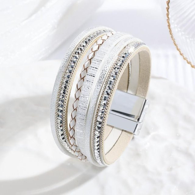 FFJB Wickelarmband, PU-Leder, Weiß, Damen, Kristall - Bild 1