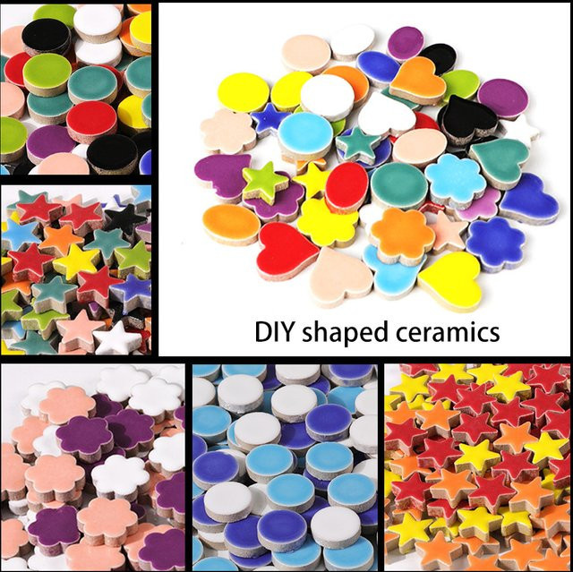 50g Porzellan-Mosaikfliesen in Herz- und Sternform, Multicolour, für DIY-Bastelbedarf und Mixed-Media-Kunst - Bild 1