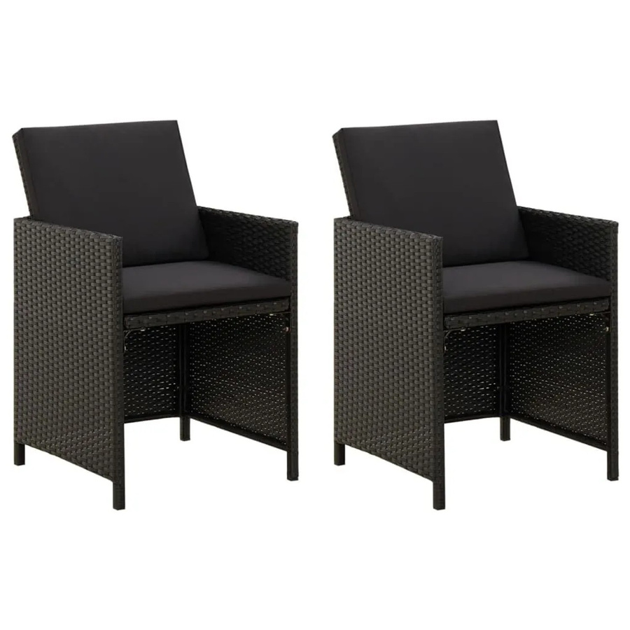 Furnicato Gartenstühle 2er Set aus Poly Rattan mit Kissen in Schwarz, B/T/H: 52 x 60 x 85 cm - Bild 2