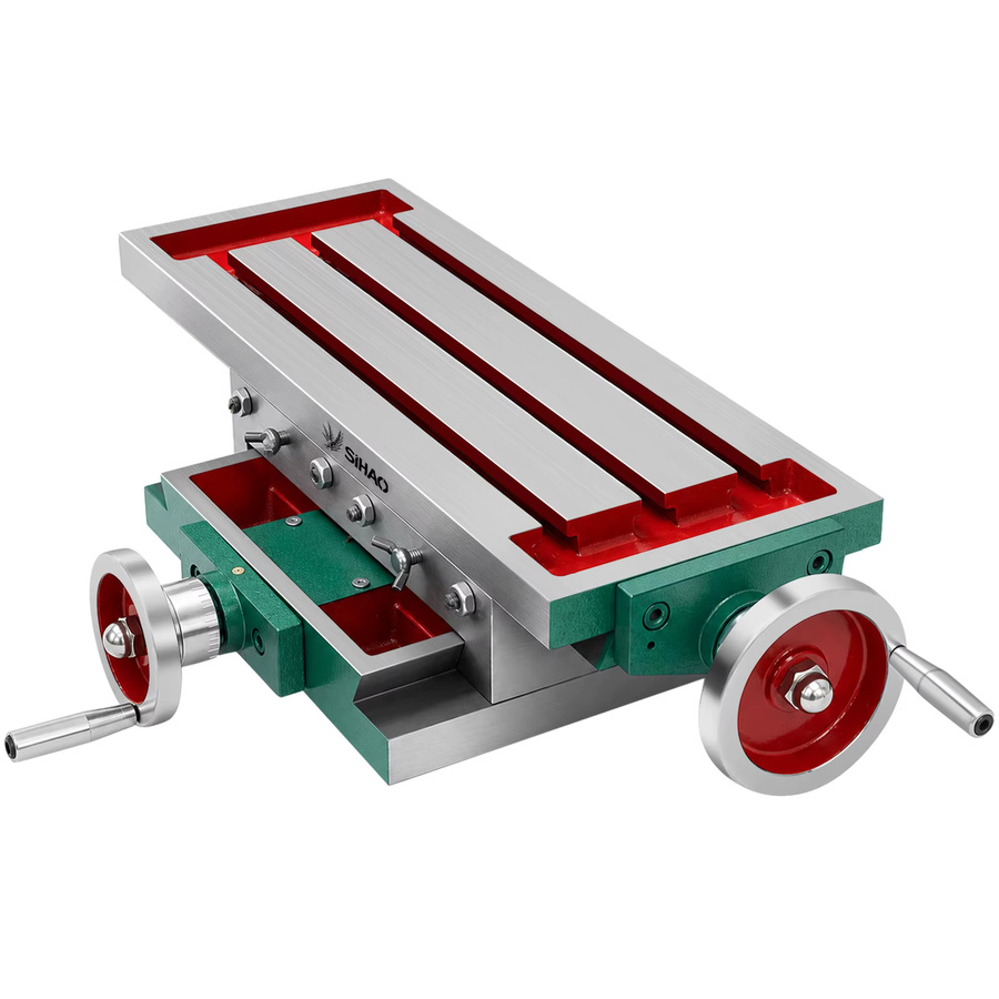 SIHAO 2-Achsen-Kreuzschiebetisch aus Gusseisen in Silber, T-Nut-Vorrichtung für kleine Fräsarbeiten und Werkbank-Bohrer-Upgrade, B/T/H: 45,0 x 17,0 x 9,7 cm - Bild 2