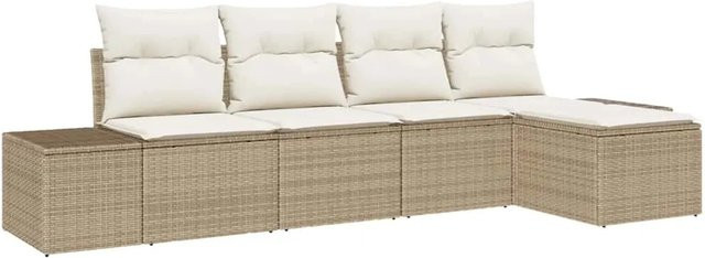 vidaXL 5-teiliges Garten-Sofa-Set aus Poly-Rattan in Beige mit UV-beständigen Kissen - Bild 1