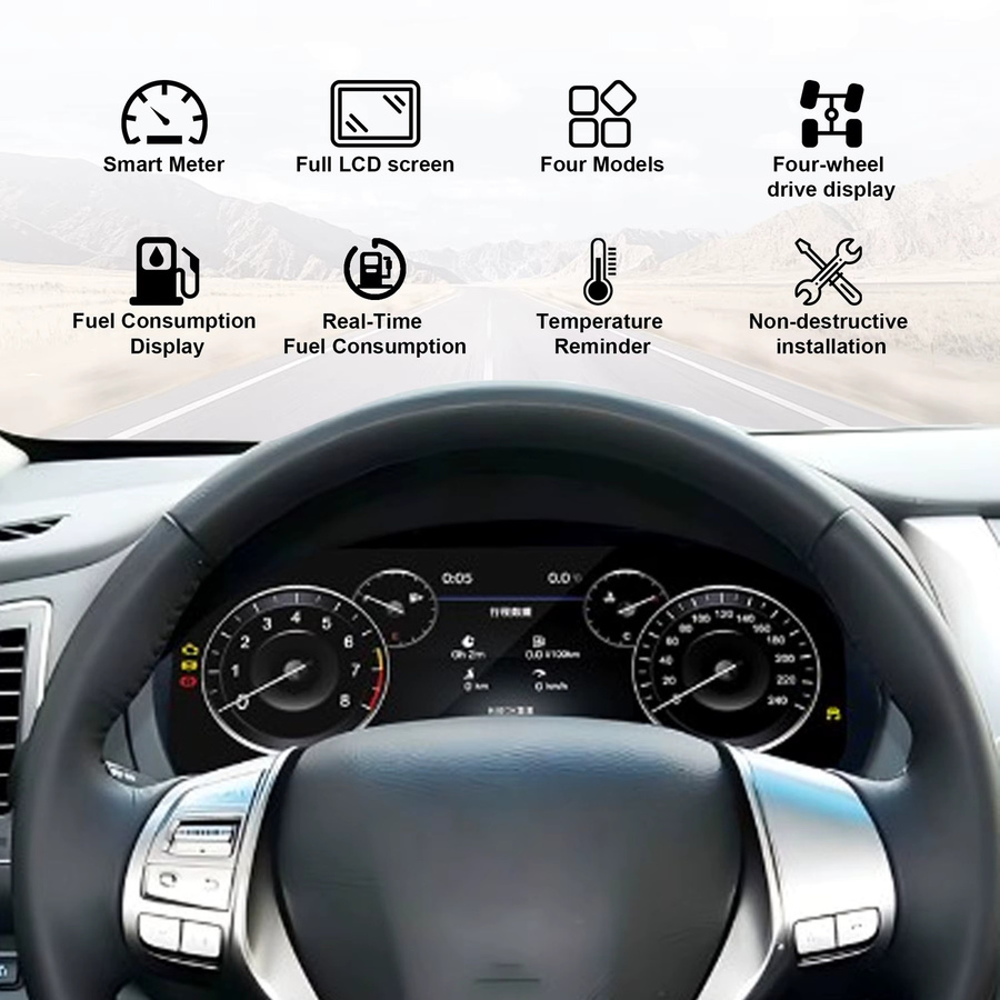Digitales Instrumentencluster für Nissan Teana und Pathfinder mit iOS CarPlay und Android Auto, 12,3 Zoll HD Virtuelles LCD Tachometer, Schwarz - Bild 3